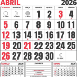 Calendário 2026 para Imprimir com Feriados A0 até A6 em pdf+png