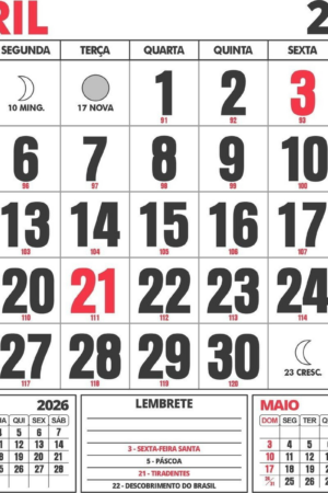 Calendário 2026 para Imprimir com Feriados A0 até A6 em pdf+png