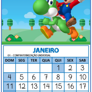 Calendário Super Mário 2026 Arquivo Digital - PDF e PNG
