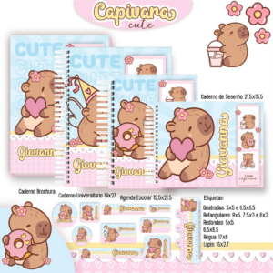Arquivo Digital Kit Escolar Capivara Cute – Pronto para Imprimir e Cortar