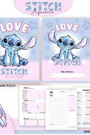 Arquivo Digital Agenda Escolar Stitch Aquarela – Kit Completo e Delicado