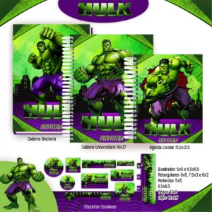 Arquivo Digital Kit Escolar Completo Hulk - Capas e Etiquetas - Envio Imediato