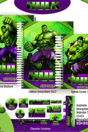 Arquivo Digital Kit Escolar Completo Hulk - Capas e Etiquetas - Envio Imediato