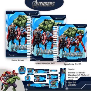 Arquivo Digital Kit Escolar Avengers (Vingadores) - Capas e Etiquetas - Envio Imediato