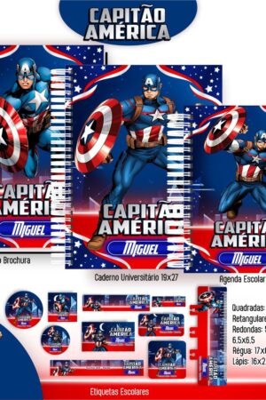 Arquivo Digital Kit Escolar Capitão América - Capas e Etiquetas - Envio Imediato