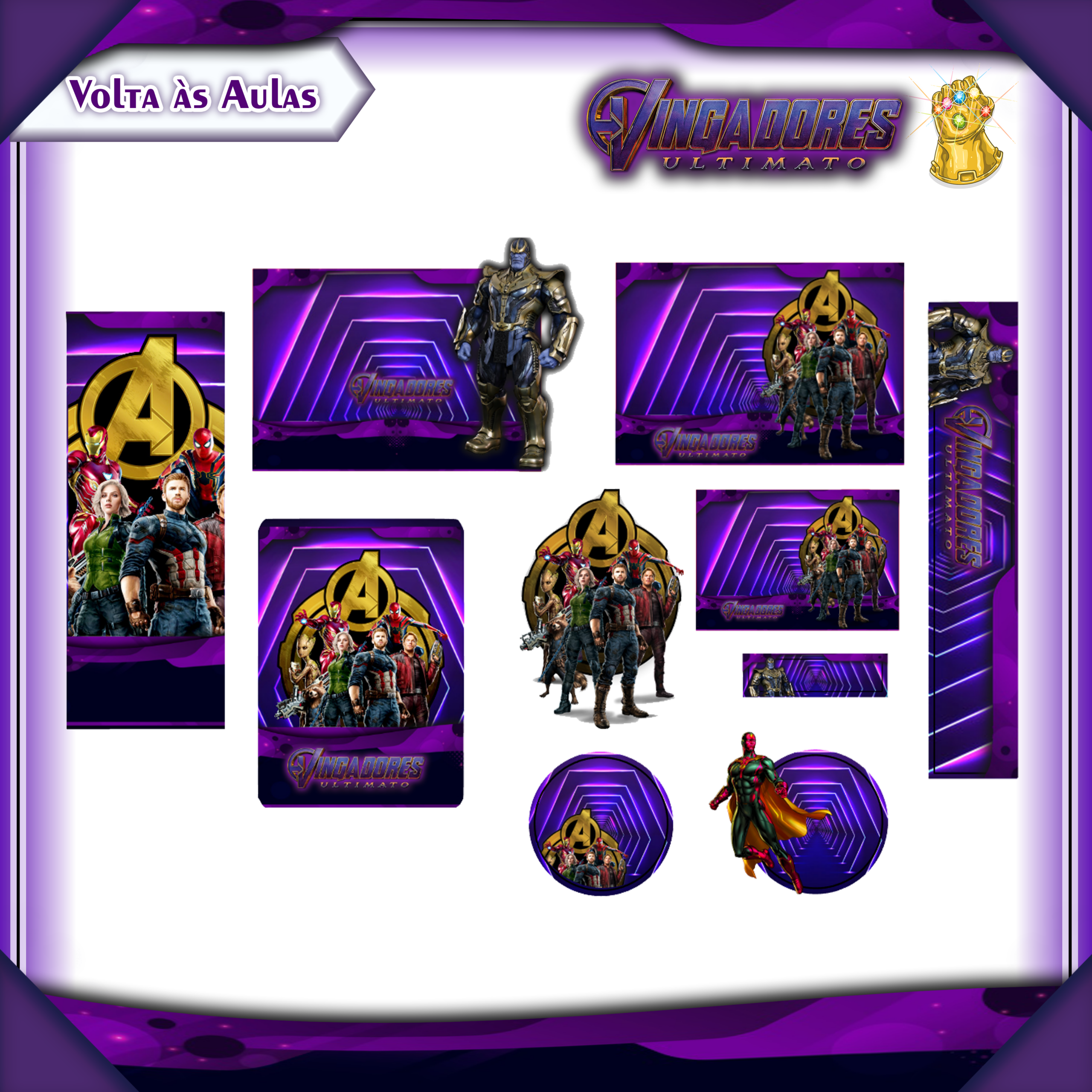Kit Digital de Etiquetas Escolares - Vingadores Ultimato (PDF e Studio)