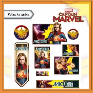 Arquivo Digital Etiquetas Escolares Captain Marvel Editável