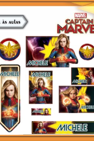 Arquivo Digital Etiquetas Escolares Captain Marvel Editável