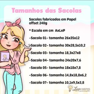 Arquivo Digital Moldes de Sacolas Lina Criativa | 7 Medidas Diferentes