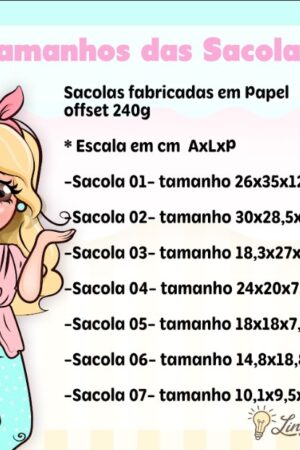 Arquivo Digital Moldes de Sacolas Lina Criativa | 7 Medidas Diferentes
