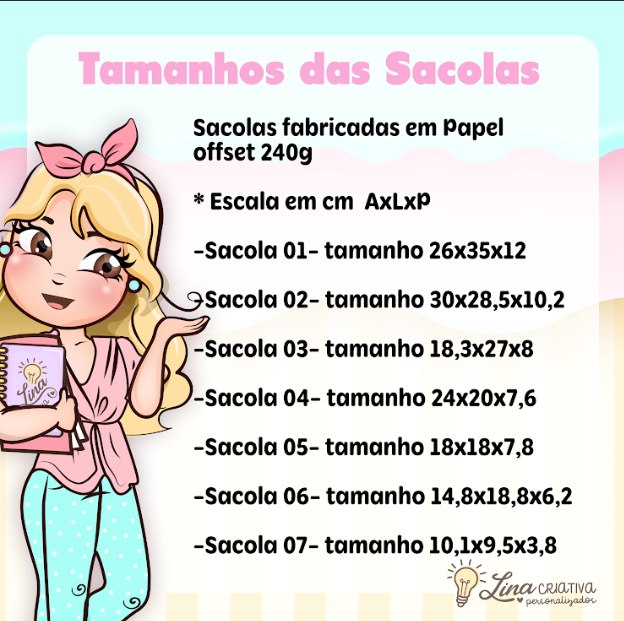 Arquivo Digital Moldes de Sacolas Lina Criativa | 7 Medidas Diferentes