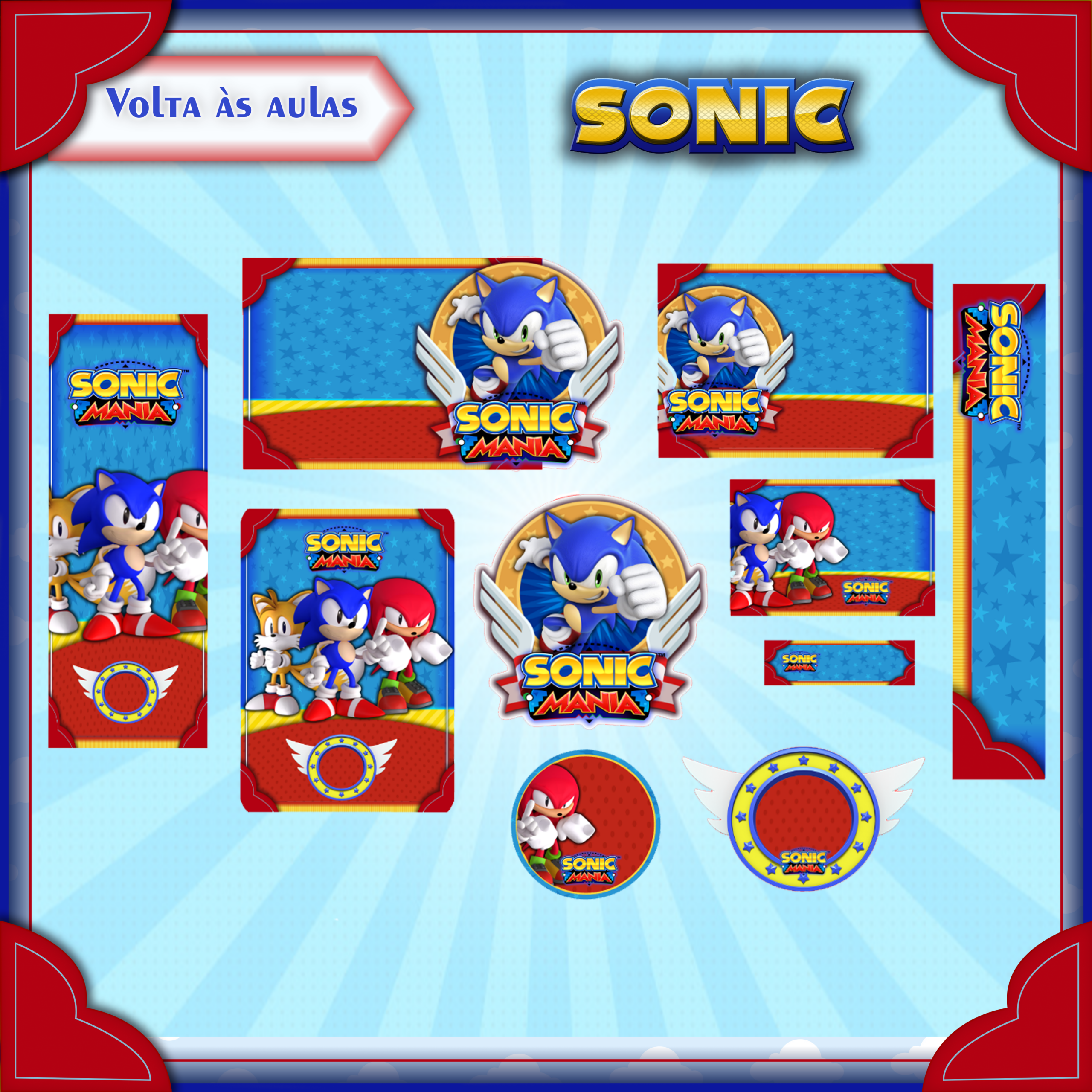 Arquivo Digital Etiquetas Escolares Sonic Mania - PDF e Studio