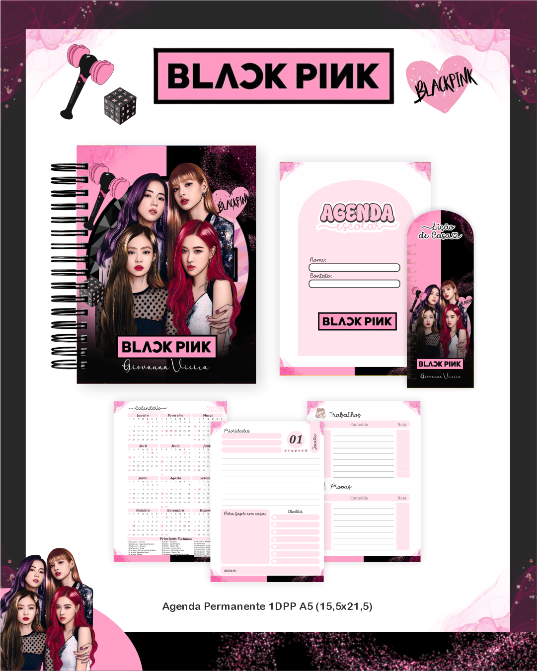 Arquivo Encadernação Escolar 2026 Black Pink - Imagem 4