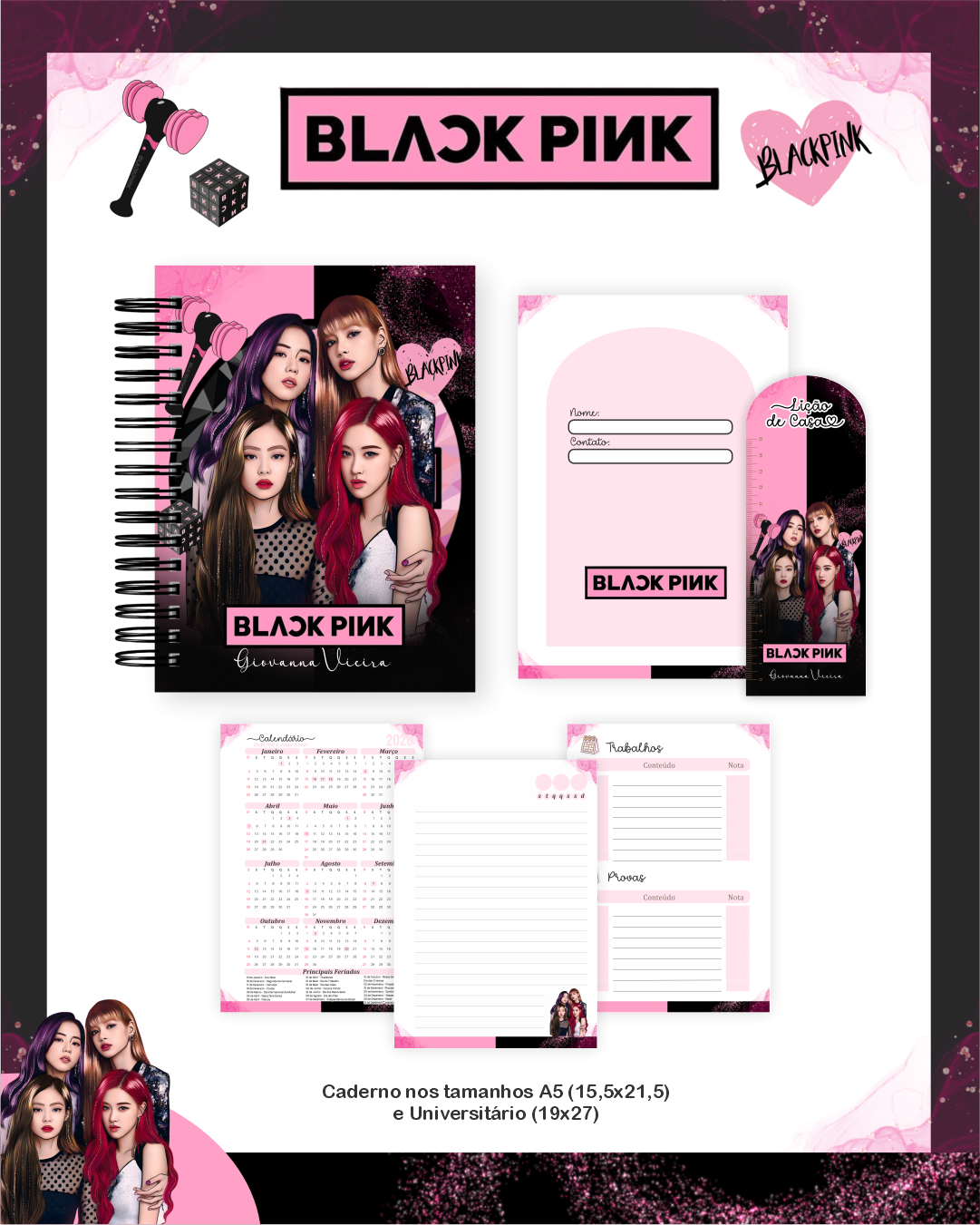 Arquivo Encadernação Escolar 2026 Black Pink - Imagem 2