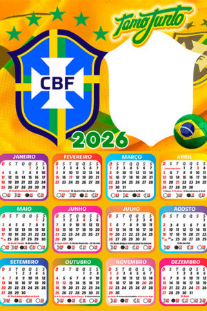 Calendário 2026 Brasil TamoJunto PNG Arte Digital