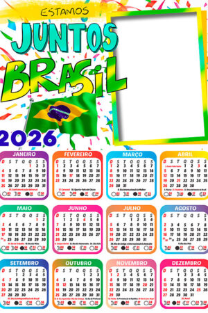 Calendário 2026 Estamos Junto Brasil Copa do Mundo Arte Digital