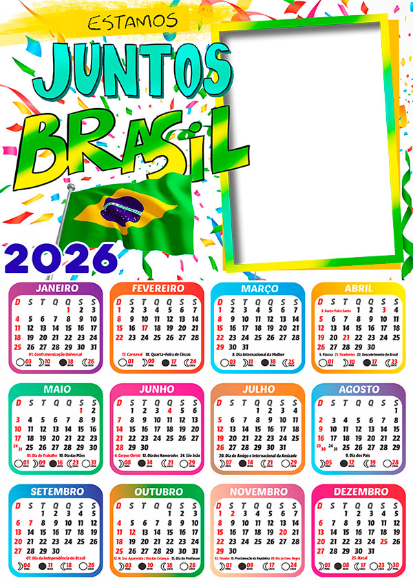 Calendário 2026 Estamos Junto Brasil Copa do Mundo Arte Digital