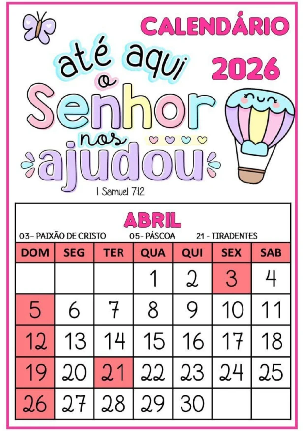 Calendário 2026 com frases bíblicas para imprimir PDF - Imagem 3