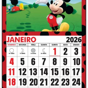 Calendário 2026:uma Folha Por Mês do Mickey e Minnie Png/pdf