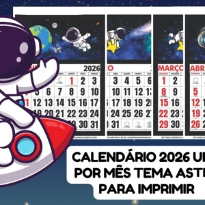 Calendário 2026 Uma Folha Por Mês Tema Astronauta - pdf