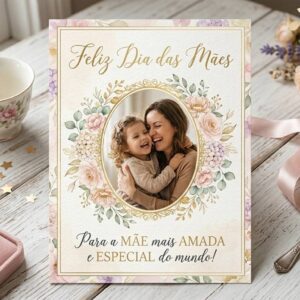 Dia das Mães 2026 Card Retrato e Suporte
