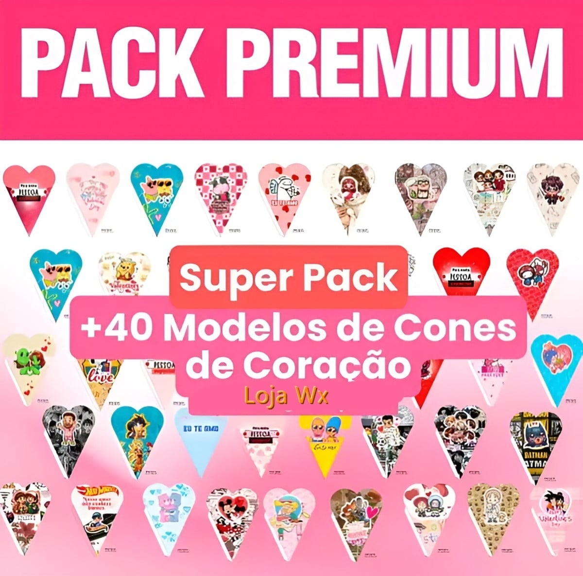 Pack Premium + 50 Moldes de Cones de Coração