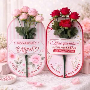 Arquivo Digital JPG Dia das Mães - Cartão Suporte para Flor (Pronto para Imprimir)