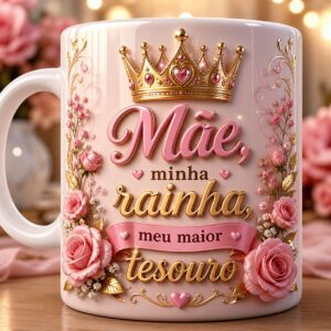 Arte para Caneca "Mãe minha rainha meu maior Tesouro" - Dia das Mães